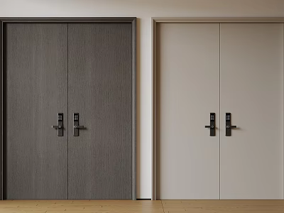 Modern Wooden Double Doors Dark Gray And Light Beige With Minimalist Design And Black Handles 3d model