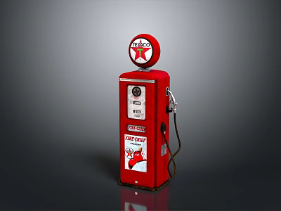 Vintage Red Texaco Gas Pump With Circular Star Sign And Fire Chief Label 3d model