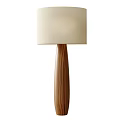 Two Minimalist Table Lamps With Wooden Base And Cream Shade