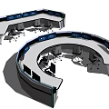 Curved Control Room Workstations With Multiple Computer Monitors And Office Chairs 3d model