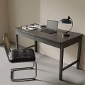 Modern Black Desk With Laptop Table Lamp And Stylish Chair Interior