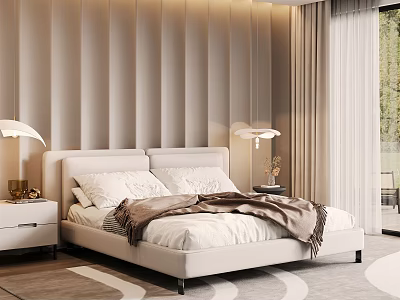 Modern Bedroom Interior Design With Upholstered Bed Nightstands Table Lamps And Textured Walls 3d model