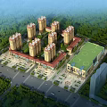 High Rise Residential Buildings Complex With Green Surroundings And Basketball Court