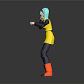 3D Anime Character Model With Blue Green Hair Yellow Top And Red Boots