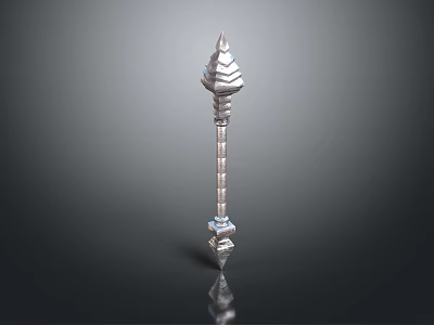 Ornate Metallic Fantasy Staff With Spiked Top And Intricate Carved Details 3d model