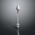 Ornate Metallic Fantasy Staff With Spiked Top And Intricate Carved Details
