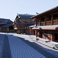 Traditional Architecture Commercial Street With Tiled Roofs Red Umbrellas And Shops