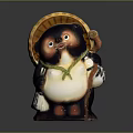 Traditional Figurine Anthropomorphic Creature Character With Yellow Bamboo Hat Black Face And Red Feet