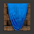 Rustic Wooden Crate Covered With Blue Draped Cloth And Textured Surface