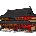 Ancient Chinese Architecture With Upturned Eaves Red Pillars And Black Tiled Roof