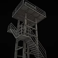 Industrial Metal Observation Platform With Staircase Guardrail And Enclosed Cabin
