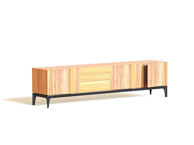 Modern Wooden TV Stand With Drawers Doors And Black Metal Legs 3d model