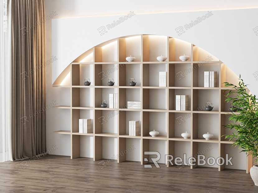 New Chinese bookcase decorative background wall model