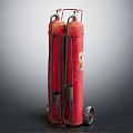 Red Wheeled Fire Extinguishers With Hoses And Handles For Fire Safety