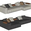 Light Dark Gray Sectional Sofa With Striped Design Brown Leather Armrests Multi Colored Cushions 3d model