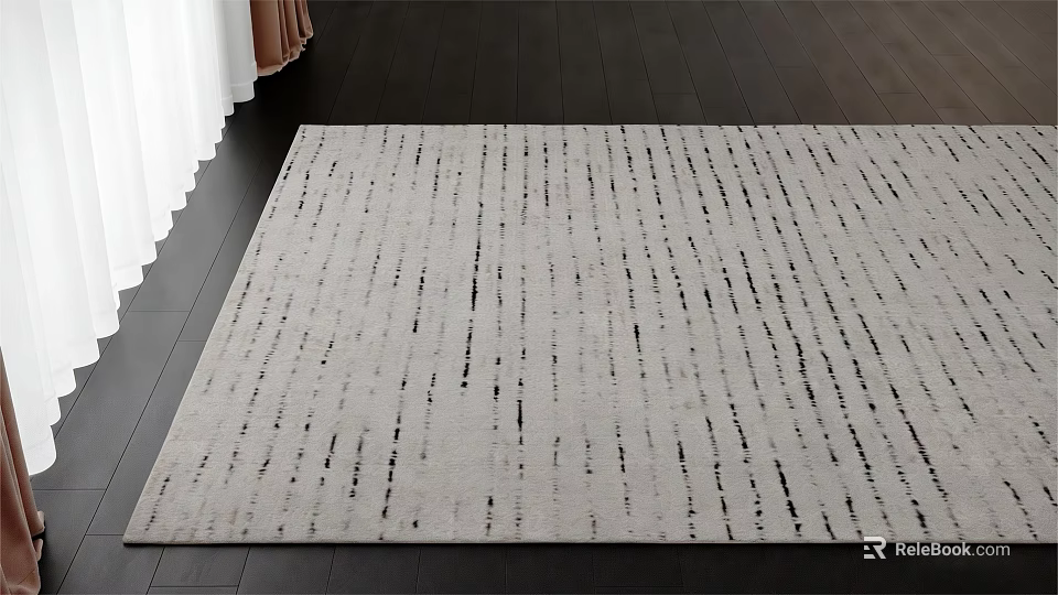 Modern Stylish Square Carpet With Light Gray And Black Striped Pattern On Dark Wooden Floor 3d model 