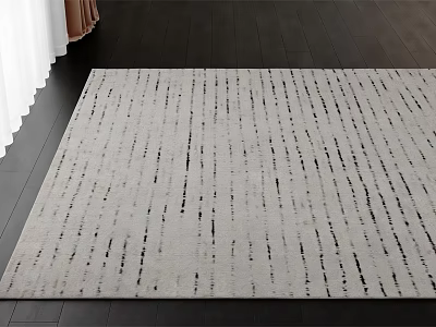 Modern Stylish Square Carpet With Light Gray And Black Striped Pattern On Dark Wooden Floor 3d model