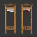 Two Wooden Frame Structures With Seat Platforms Featuring White And Red Stains