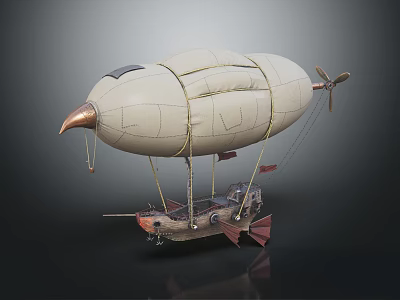 Vintage Styled Water Vehicle With Airship Balloon Bird Beak Front Propeller And Hull 3d model