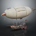 Vintage Styled Water Vehicle With Airship Balloon Bird Beak Front Propeller And Hull