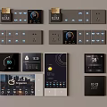 Various Smart Home Switch Panels with Digital Displays Temperature Control and Modern Designs