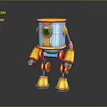 Game Movie Character Robot 3D Model With Blue Orange Cylindrical Body Mechanical Arms Legs