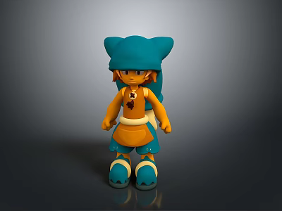 Cute Cartoon Style Toy Doll With Orange Blue Clothing Hat And Shoes 3d model