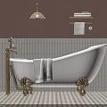 Classic Bathroom Interior With White Clawfoot Bathtub Gold Fixtures Pendant Light And Towel Shelf