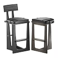 Modern Minimalist Bar Stool With Wooden Frame Black Seat And Backrest