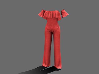 Red Off The Shoulder Ruffle Detail Wide Leg Polka Dot Jumpsuit Fashion 3d model