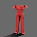 Red Off The Shoulder Ruffle Detail Wide Leg Polka Dot Jumpsuit Fashion