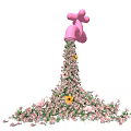 Floral Art Installation Featuring Pink Faucet With Flowing Pink And Yellow Flowers