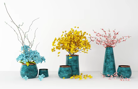 Modern vase flower arrangement combination 3d model