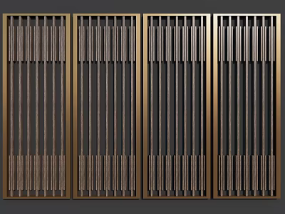 Modern Room Dividers With Vertical Slats And Metal Frame For Interior Decor 3d model