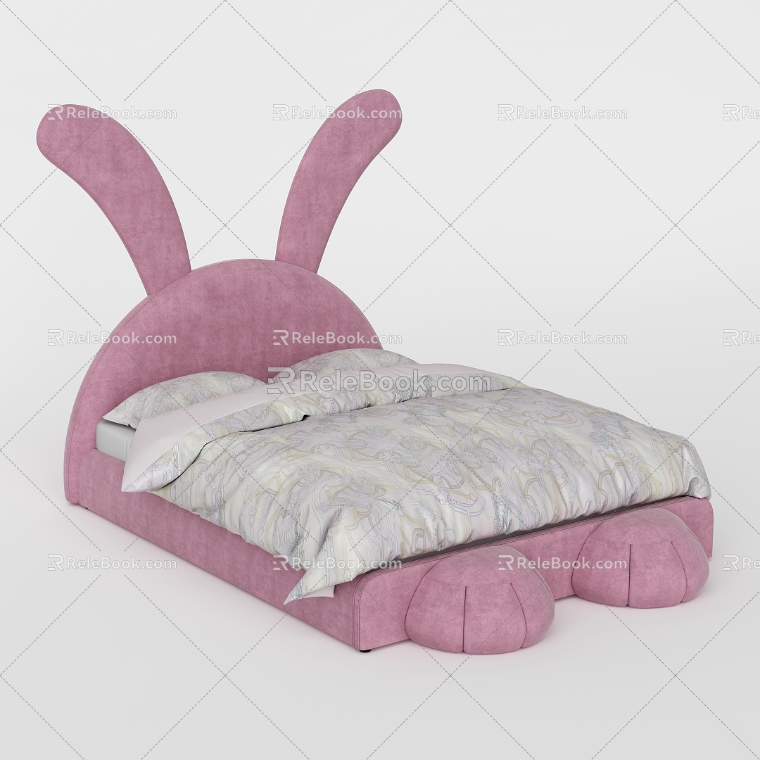 Modern Bedroom Children's Bed White Rabbit Bed 3d model