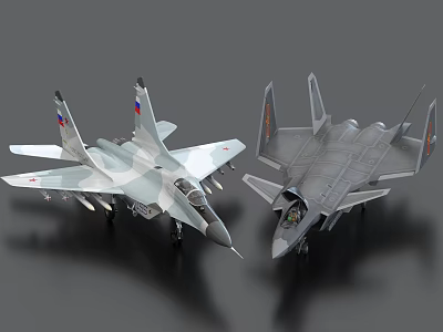 Two Military Fighter Jet Models With Camouflage Gray Paint Detailed Wings And Cockpits 3d model