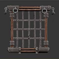 Decorative Cage Structure With Metal Bars Wooden Frame And Ring Ornaments