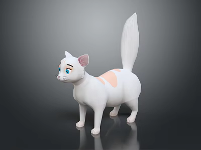Adorable White Cat with Pink Ears and Patches Blue Eyes Standing Pose 3D Render 3d model