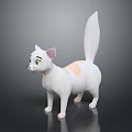 Adorable White Cat with Pink Ears and Patches Blue Eyes Standing Pose 3D Render
