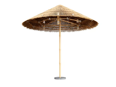 Natural Outdoor Garden Landscape With Handwoven Bamboo Umbrella Bamboo Pole And Round Base 3d model