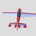 Red and White Fixed Wing Airplane with Propeller Wings and Tail Stripes