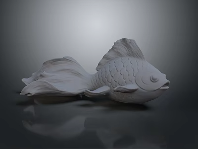 Artistic White Goldfish Sculpture With Detailed Scales Fins And Tail 3d model