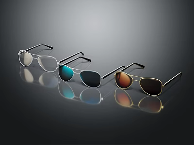 Stylish Sunglasses With Metal Frames Various Lens Colors Reflective Surfaces And Trendy Designs 3d model