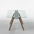 Modern Dining Table With Glass Top And Wooden Tapered Legs Design