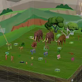 3D Natural Grassland Diorama With Elephants Giraffes Antelopes Trees And Green Grass