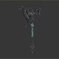 Mythical Glowing Green Axe Weapon With Decorative Wings Luminous Patterns And Metal Structure