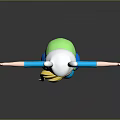 Game Movie Character With Rabbit Ears Blonde Hair Blue Outfit Green Backpack Open Arms