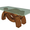 Stylish Modern Coffee Table With Glass Top And Curved Wooden Base Design