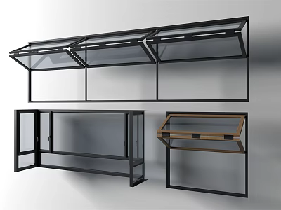 Wall Mounted Storage Units with Glass Doors Metal Frames and Wooden Elements in Modern Designs 3d model