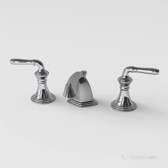 Modern Chrome Bathroom Faucet Set With Single Handle And Curved Spout Design 3d model 